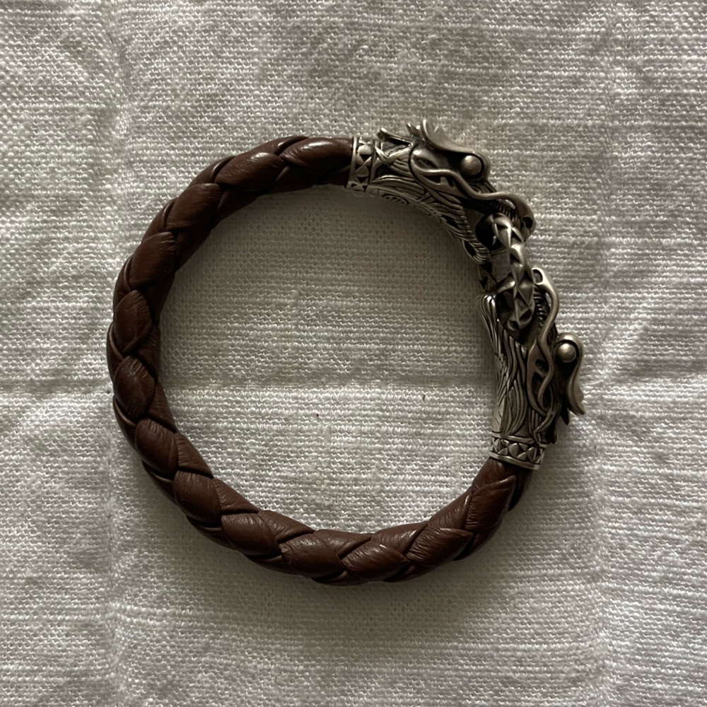 John Hardy Braided Leather Connected Dragons Bracelet